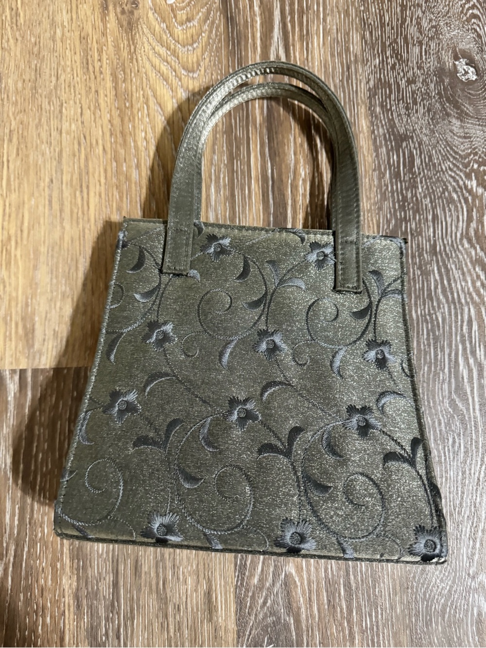 Olive Green Floral Jacquard Mini Tote Bag